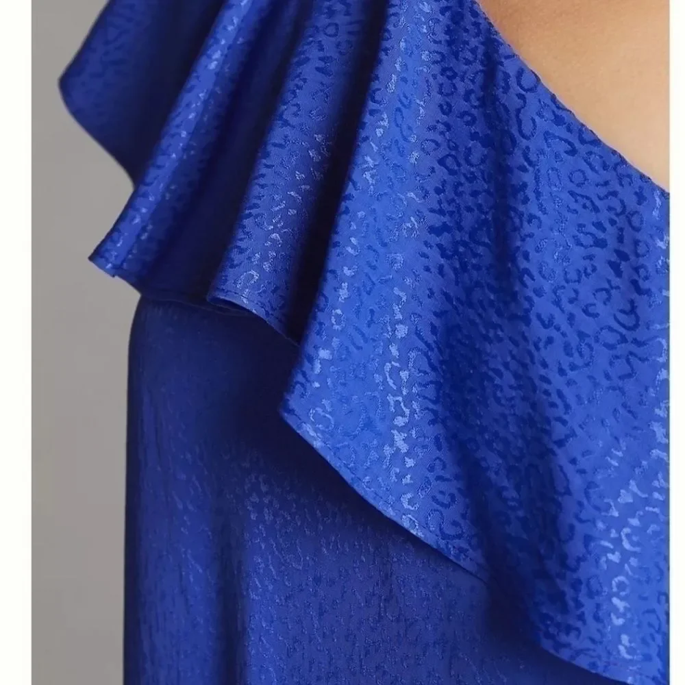 Anthropologie Ruffled One-Shoulder Mini Dress in Blue, Size 0 NWOT